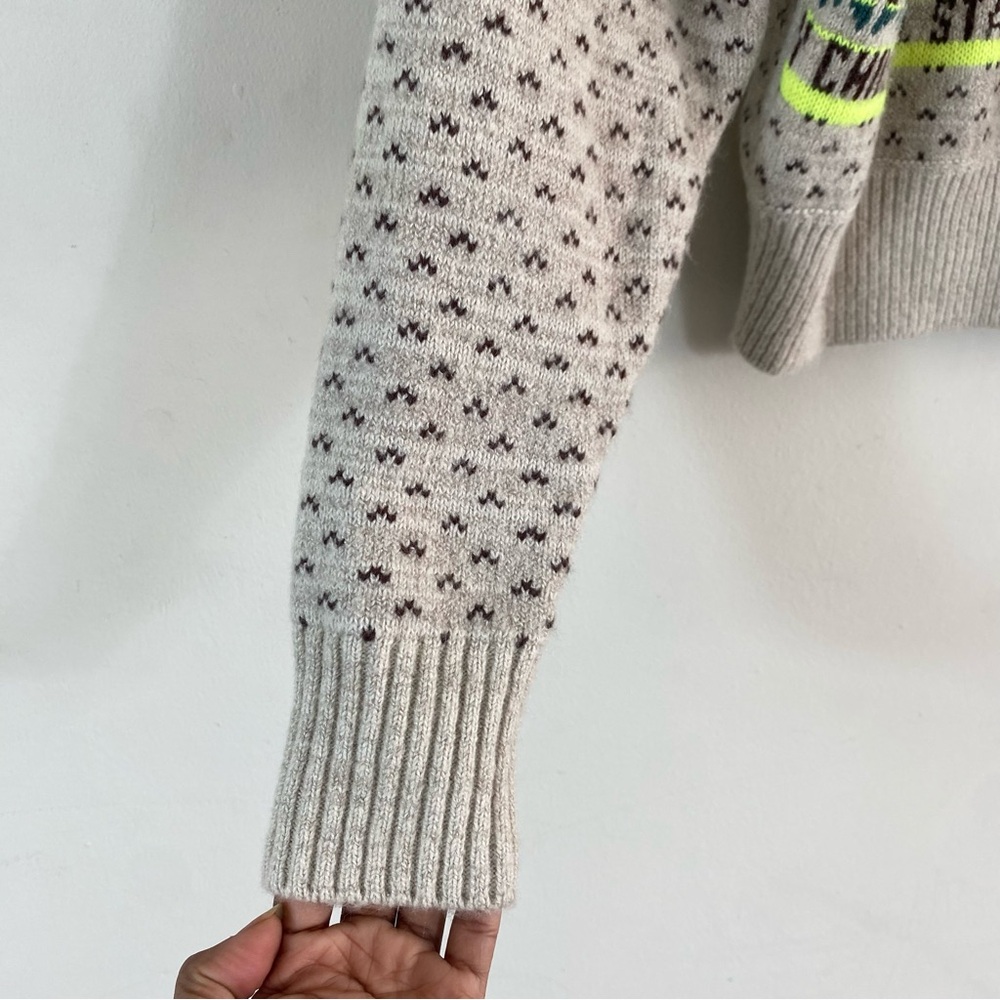 Urban Outfitters BDG Jesse Half-Zip Sweater Tan Brown and Neon Green - XS - Picture 13 of 16